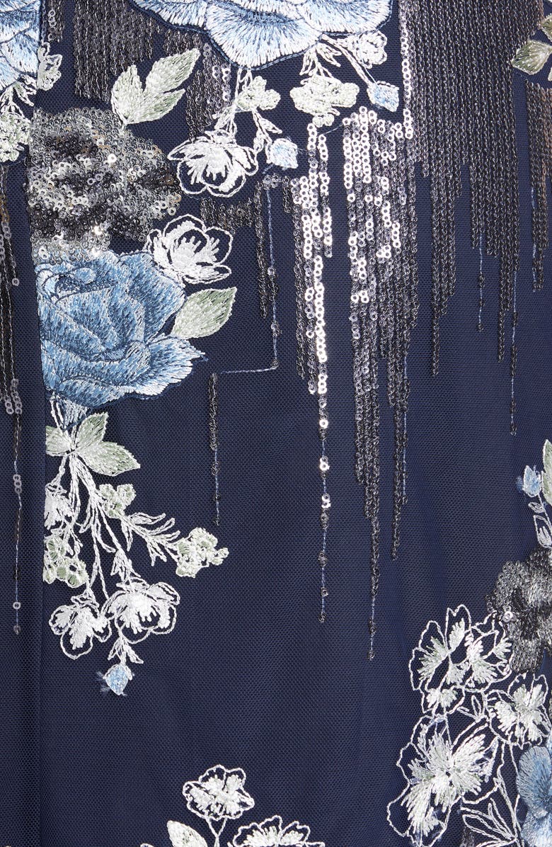 Marchesa Notte Sequin Floral Embroidered Tulle Cocktail Dress, Alternate, color, 