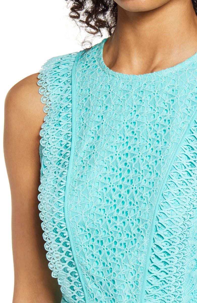 Adelyn Rae Shayna Mixed Lace Dress, Alternate, color, Aqua Blue