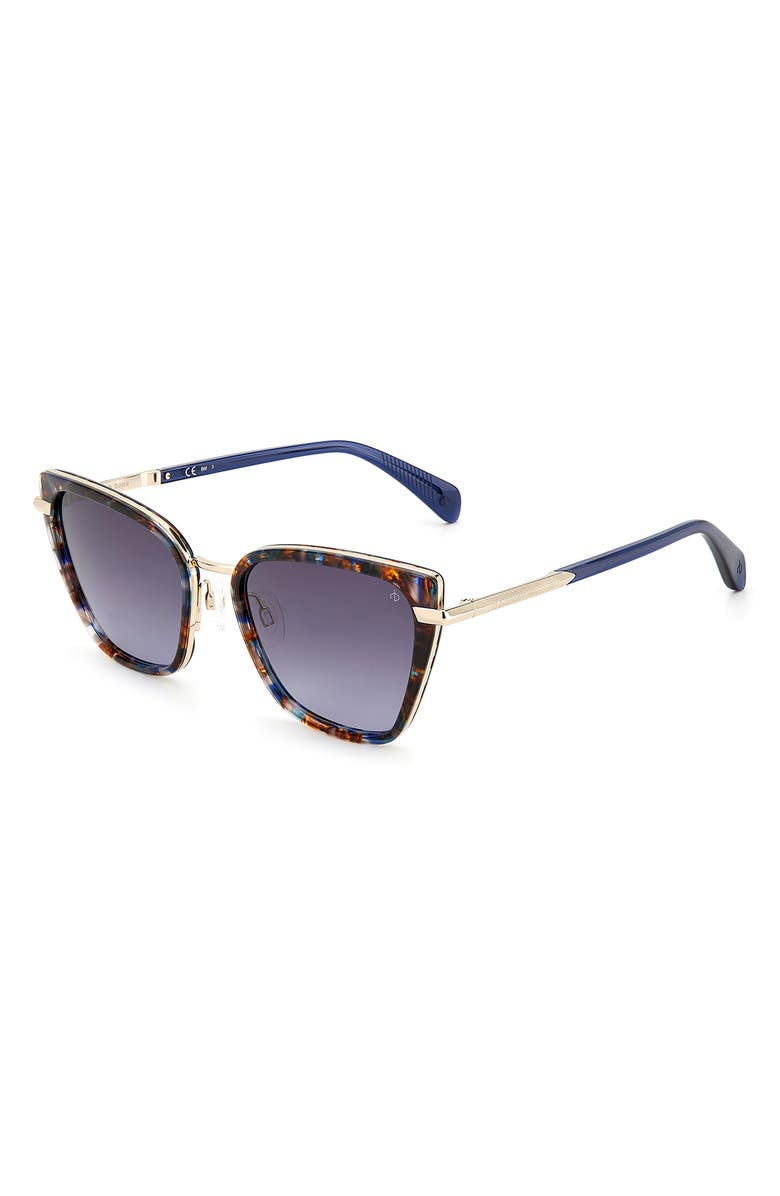 rag & bone 56mm Gradient Cat Eye Sunglasses, Alternate, color, Blue Havana / Grey Shaded