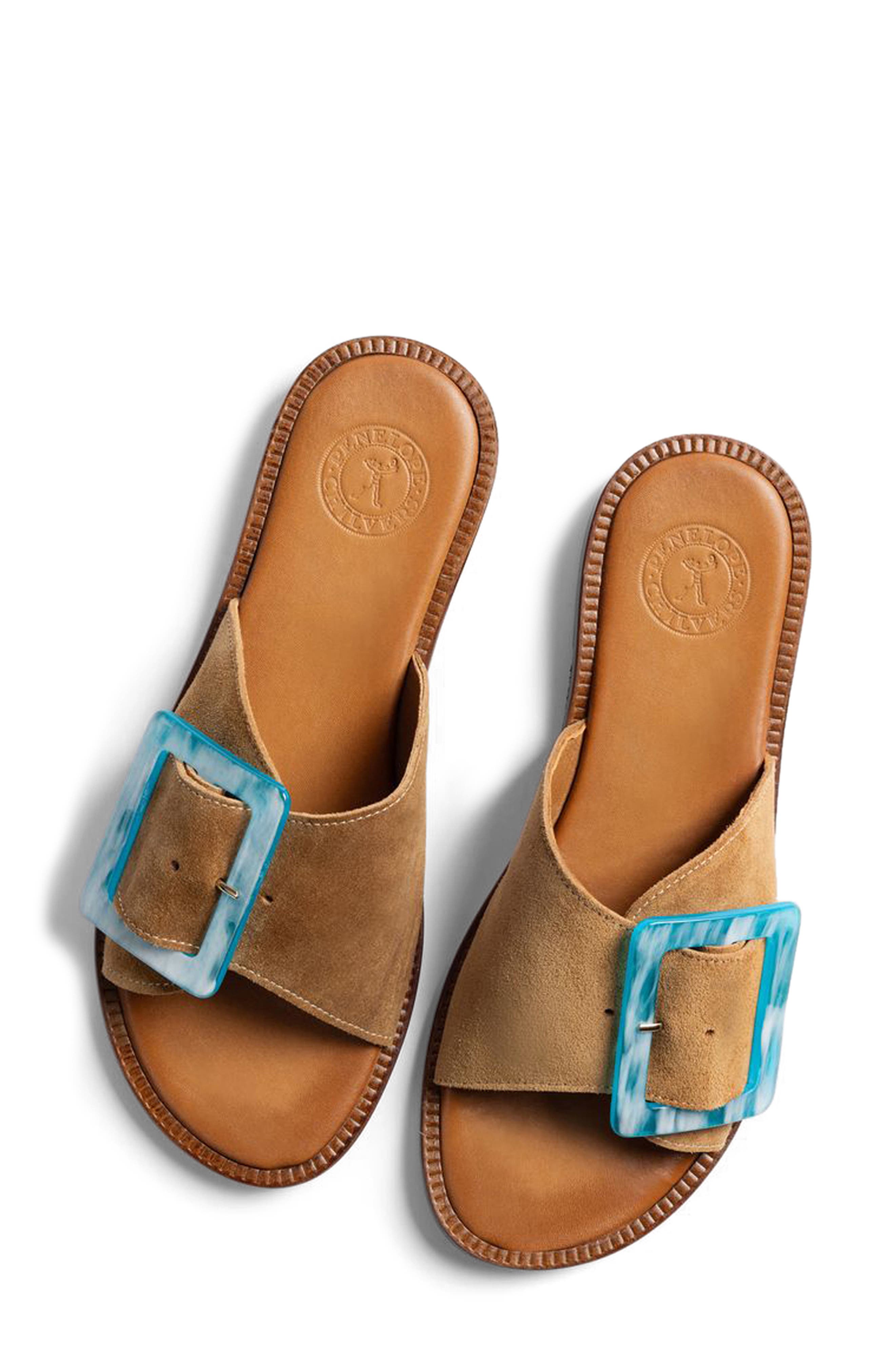 Biarritz Buckle Leather Slide Sandal, Alternate, color, TAN