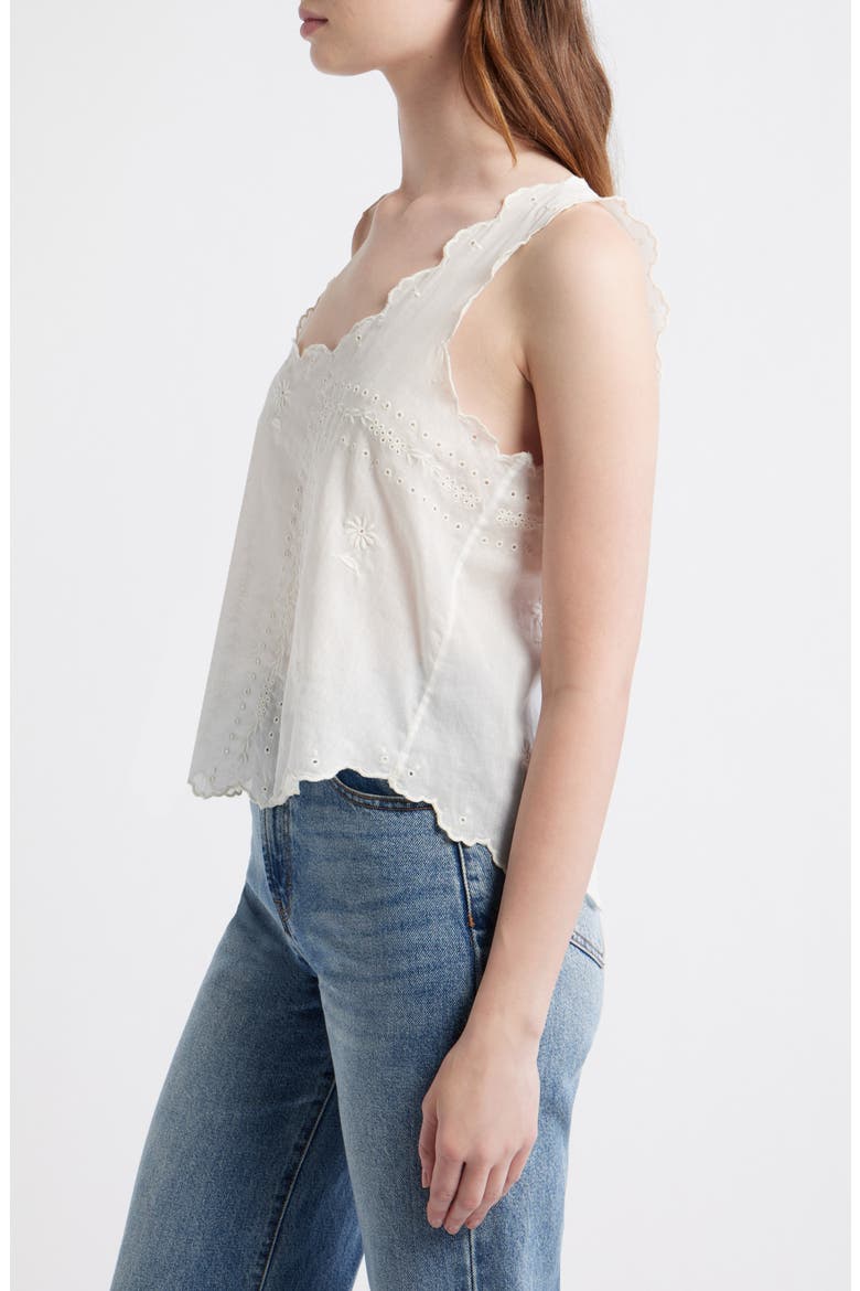 The Eyelet Embroidered Scallop Trim Cotton Tank, Alternate, color, WHITE