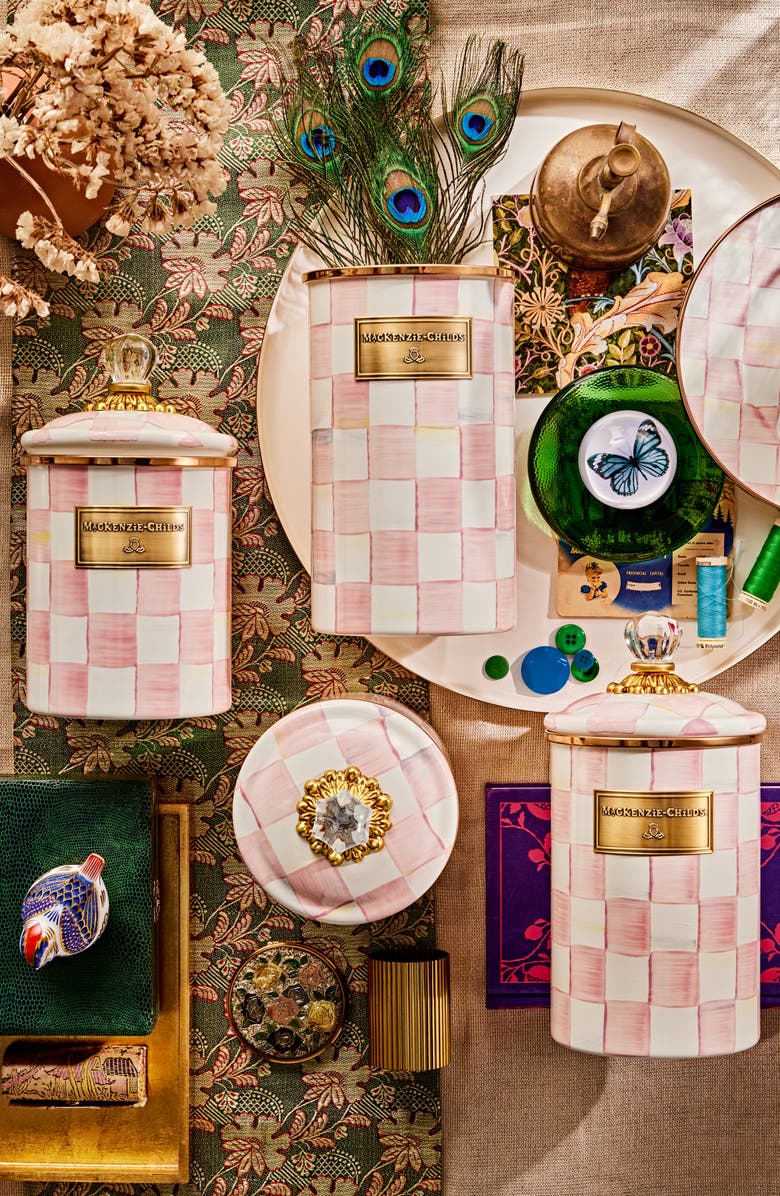 MACKENZIE CHILDS Rosy Check Enameled Steel Small Canister, Alternate, color, Pink/ White