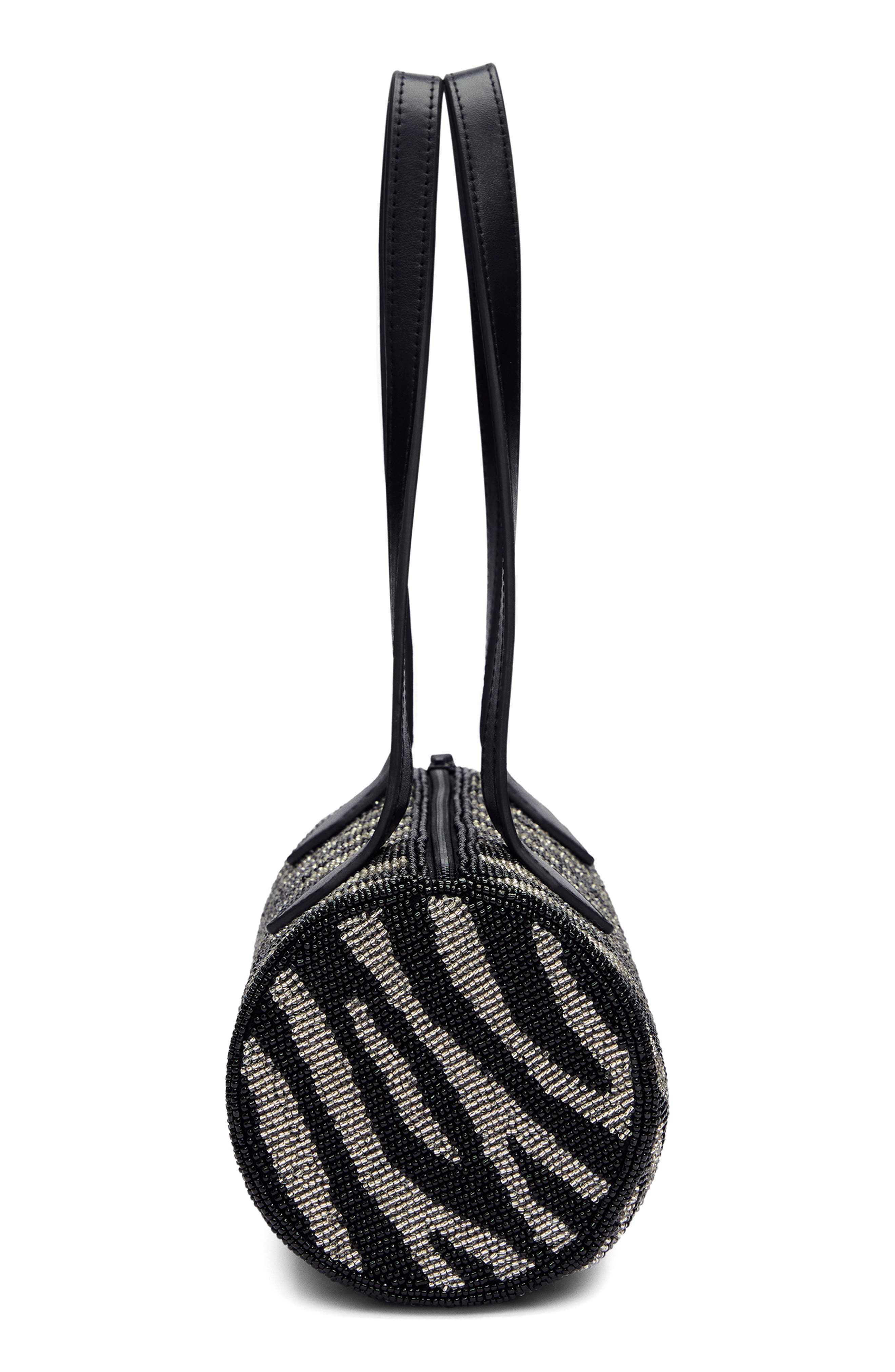 Aurora Beaded Baguette Shoulder Bag, Alternate, color, WHITE BLACK ZEBRA BEADED