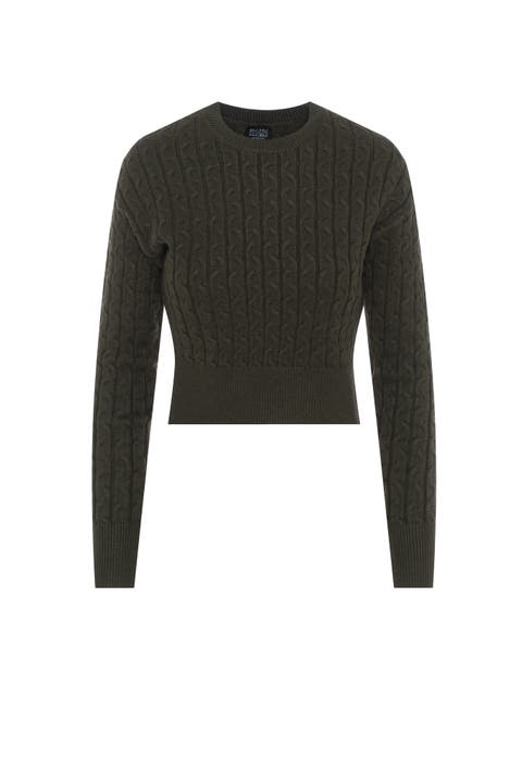 Cable Knit Ribbed Cuffs Sweater
