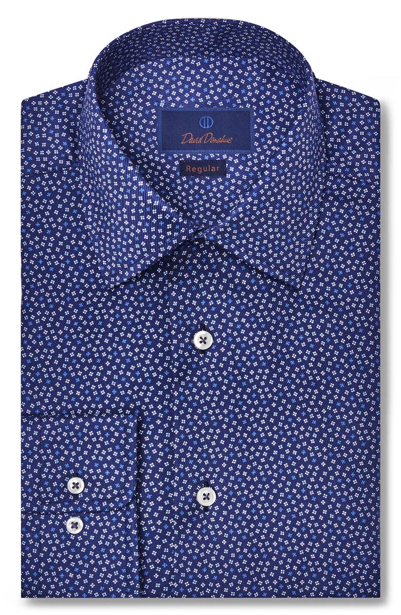 David Donahue Regular Fit Tossed Square Print Cotton Dress Shirt, Main, color, 