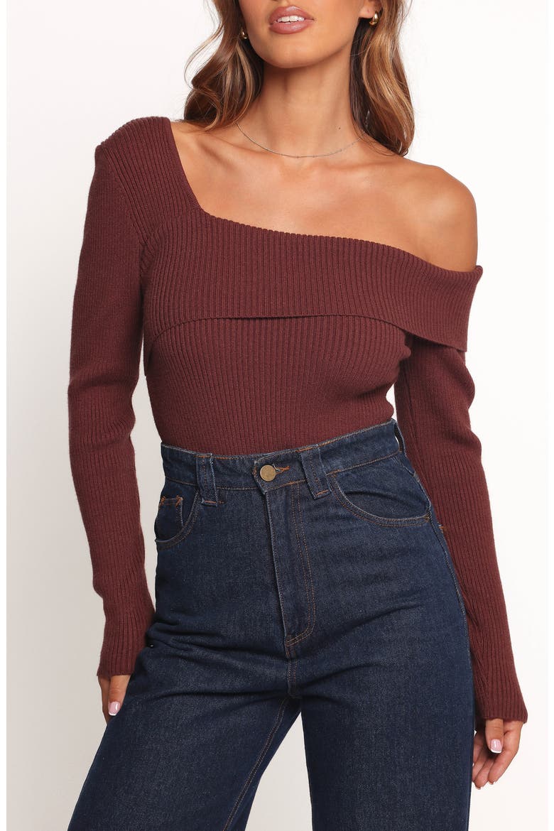 Aleena One-Shoulder Rib Sweater, Main, color, CHOCOLATE BROWN