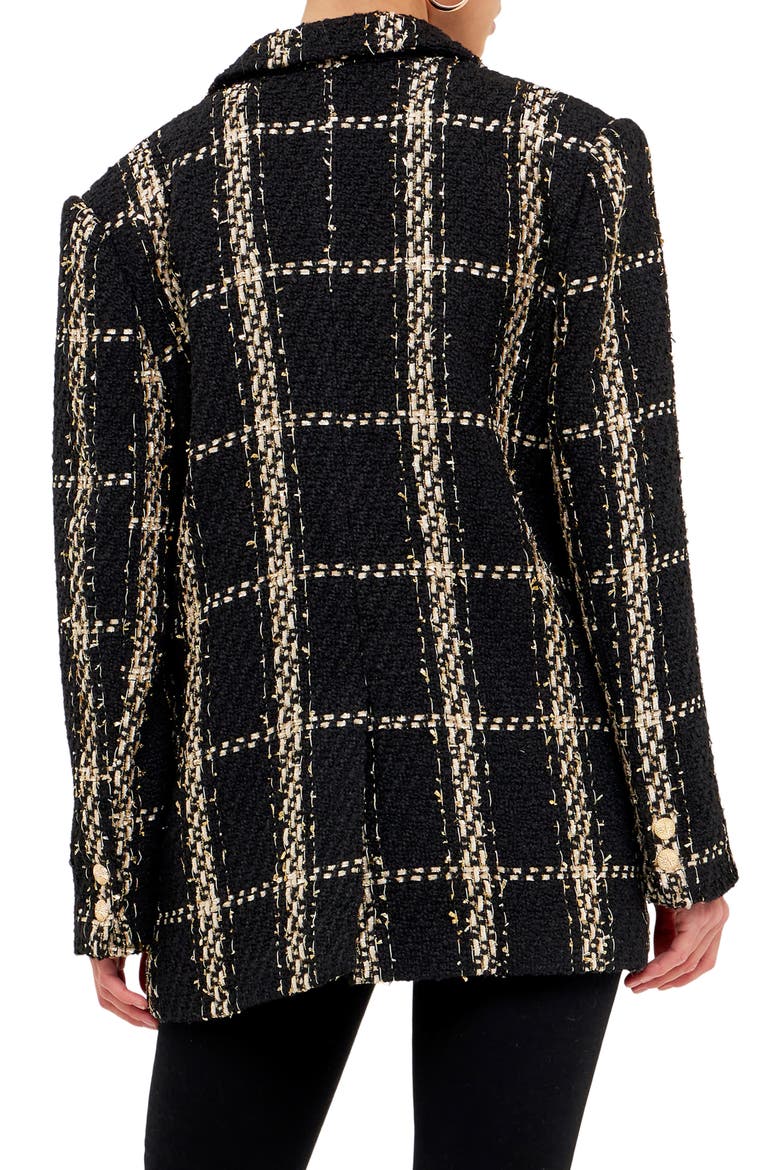 Premium Plaid Oversize Tweed Blazer, Alternate, color, BLACK