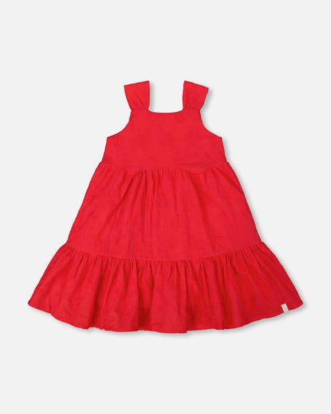Girl's Multi-Tiered Eyelet Dress Red