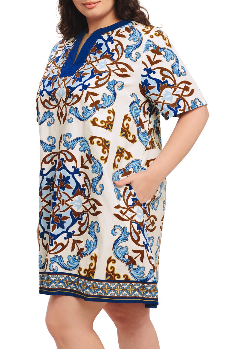 Printed High-Low Dress, Alternate, color, IVORY BLUE