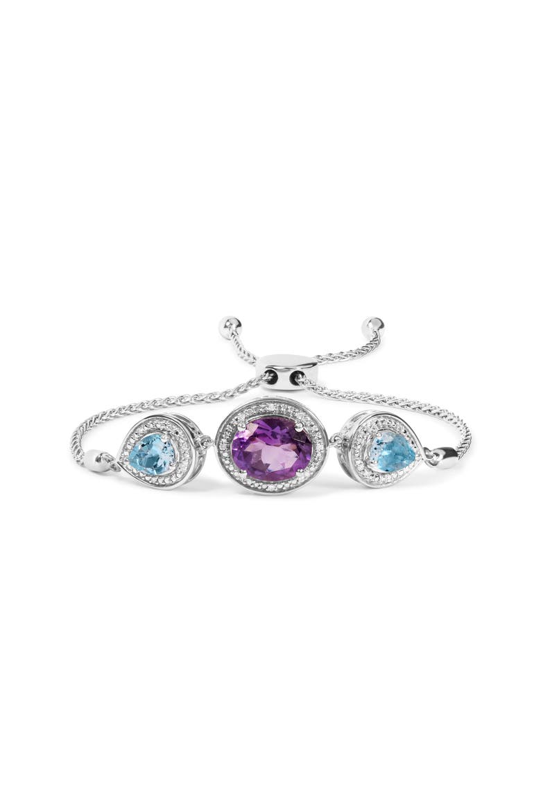 Silver Amethyst & Topaz with Diamond Bolo Bracelet, Main, color, White
