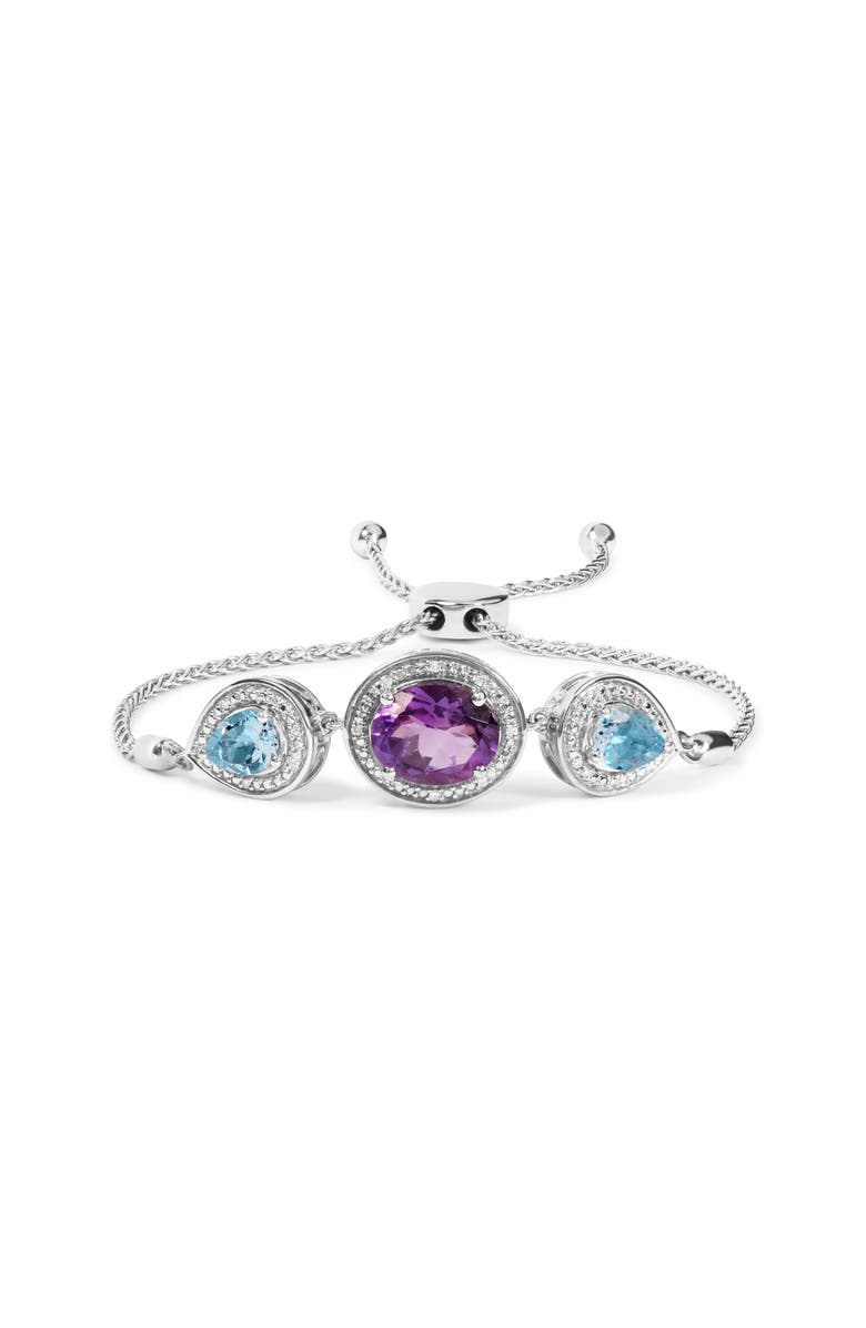 Haus of Brilliance Silver Amethyst & Topaz with Diamond Bolo Bracelet, Main, color, White