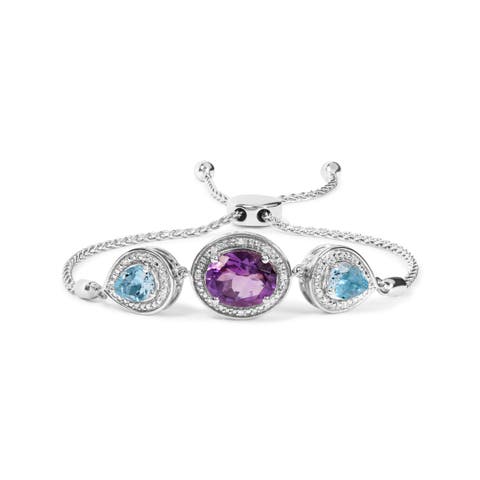 Silver Amethyst & Topaz with Diamond Bolo Bracelet