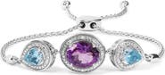 Haus of Brilliance Silver Amethyst & Topaz with Diamond Bolo Bracelet