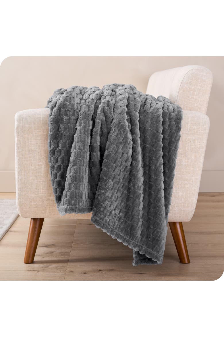 Waffle Microplush Fleece Blanket, Alternate, color, Grey