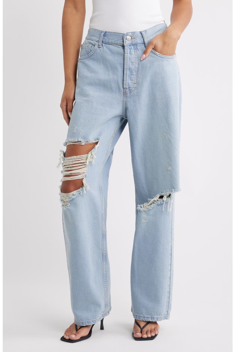 Ripped Column Jeans, Main, color, MBLUE
