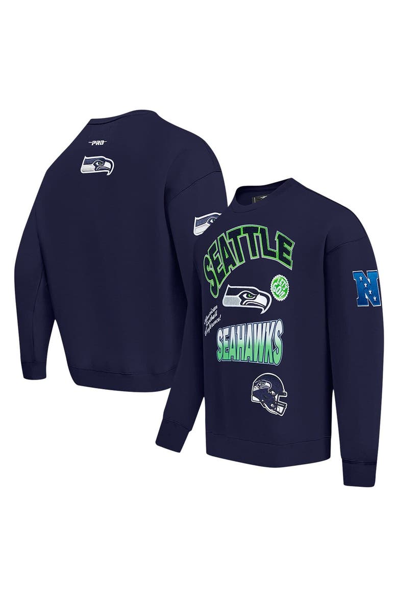 Men's Pro Standard College Navy Seattle Seahawks Turn It Up Drop Shoulder Pullover Sweatshirt, Main, color, College Navy