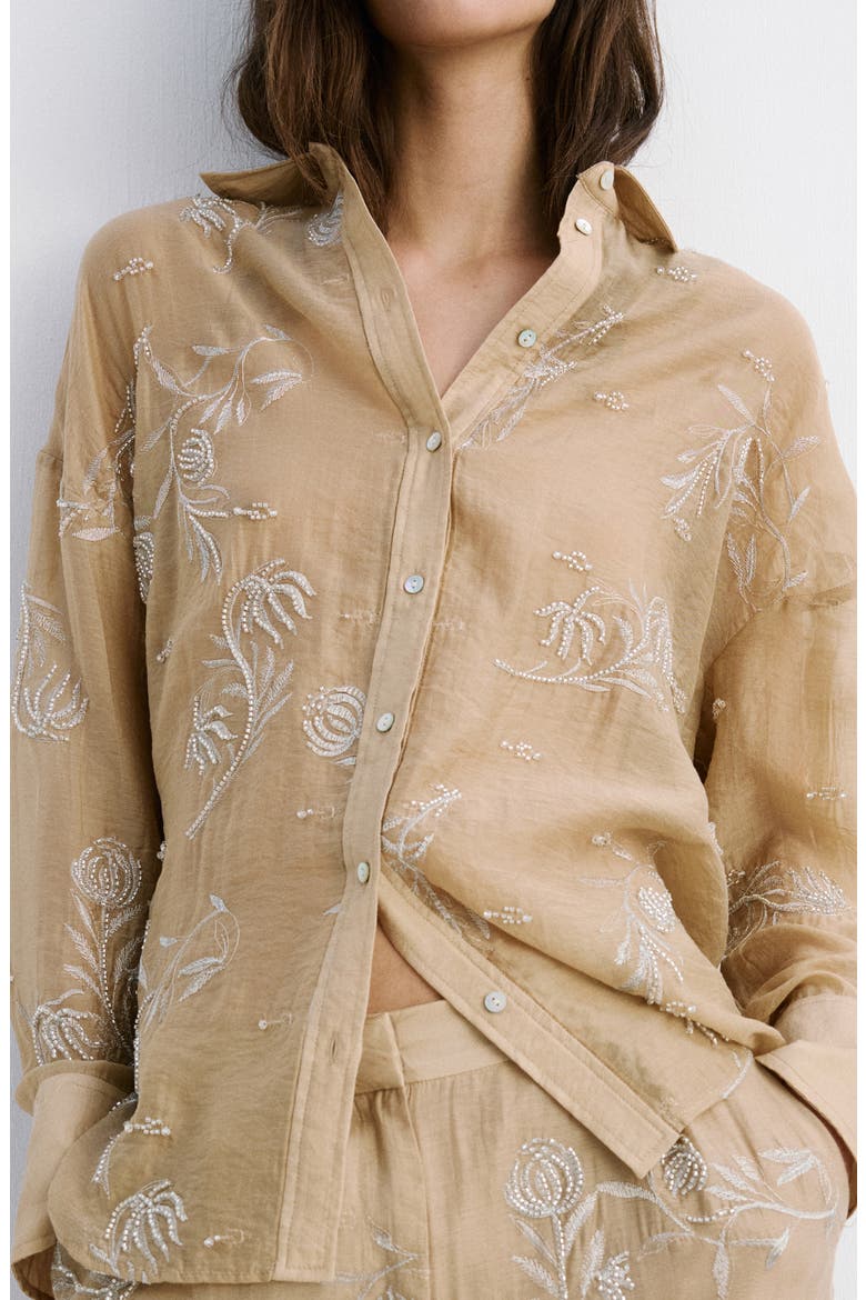 Embroidered Lyocell Shirt, Alternate, color, BEIGE