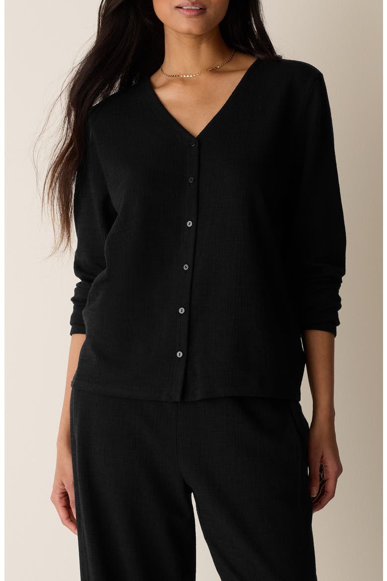 V-Neck Button Front Cardigan, Main, color, BLACK