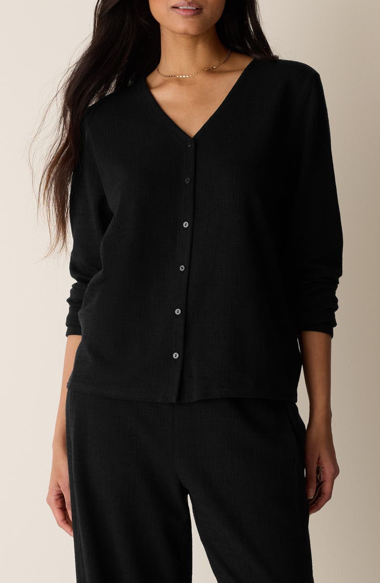 Eileen Fisher V-Neck Button Front Cardigan, Main, color, Black