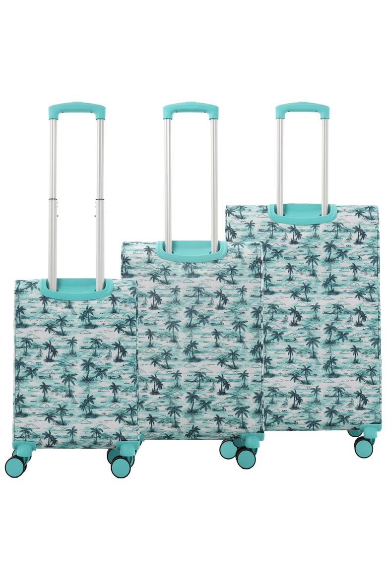 Palm Print 3-Piece Expandable Softside Spinner Luggage Set, Alternate, color, Aqua