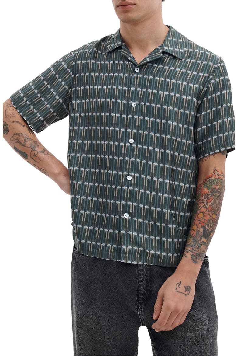 Avery Printed Button-Up Shirt, Main, color, INDIGO STRIPE