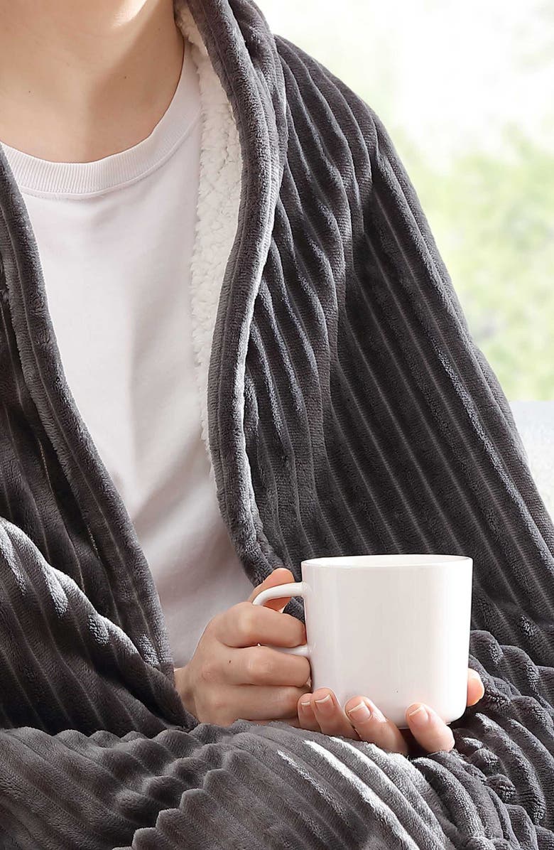 Eddie Bauer Mountain Valley RIbbed Plush Throw Blanket, Alternate, color, Dark Grey