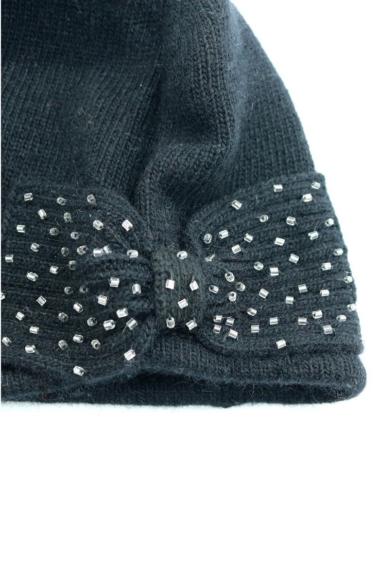 Portolano beanie hat with beaded bow, Alternate, color, Black