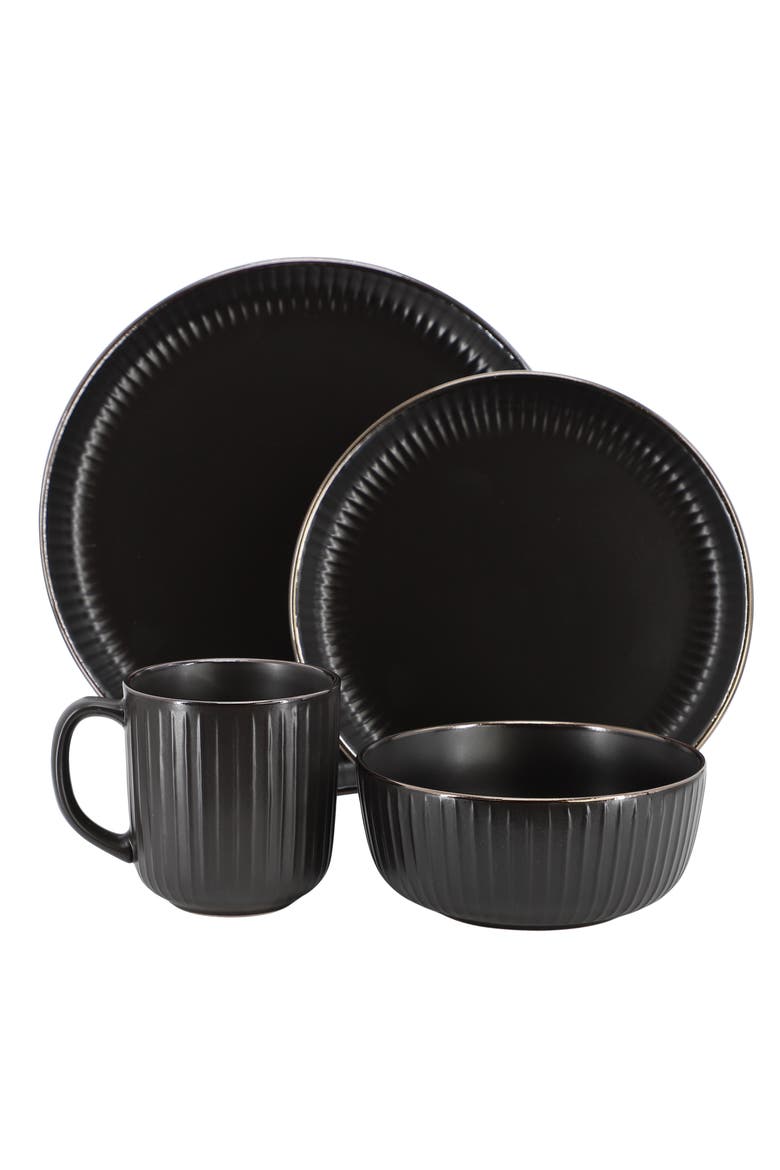 Leo 16 Piece Stoneware Dinnerware Set, Alternate, color, Black