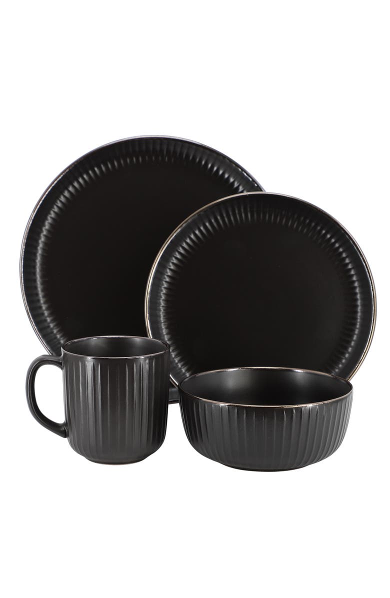 Elama Leo 16 Piece Stoneware Dinnerware Set, Alternate, color, Black