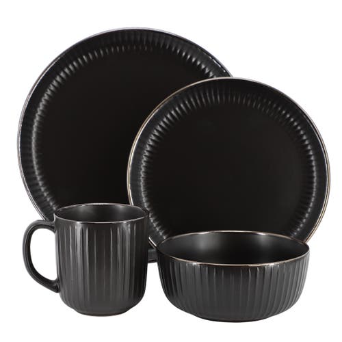 Elama Leo 16 Piece Stoneware Dinnerware Set In Black