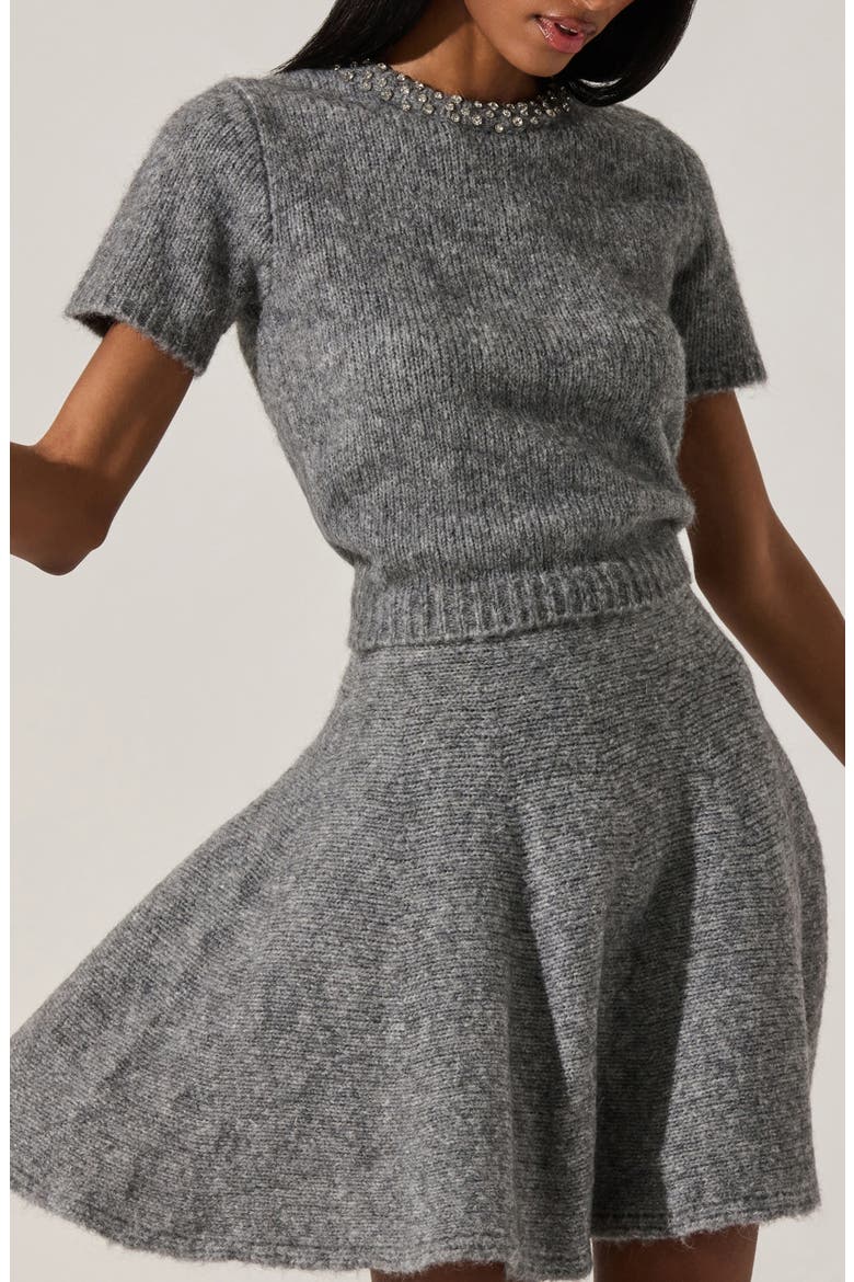 Malvie Embellished Neck Short Sleeve Sweater, Main, color, GREY