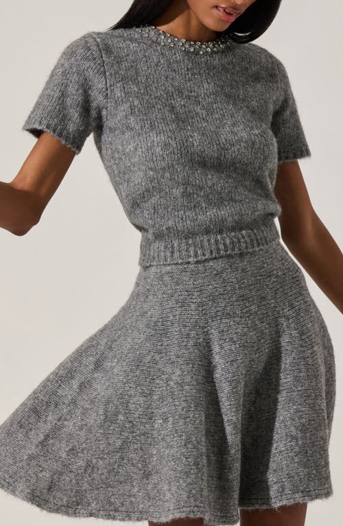 Astr The Label Malvie Embellished Neck Short Sleeve Sweater In Gray