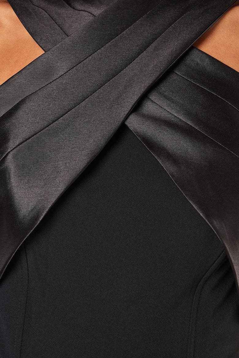 Cross Over Front Bow Back Midi Dress, Alternate, color, Black