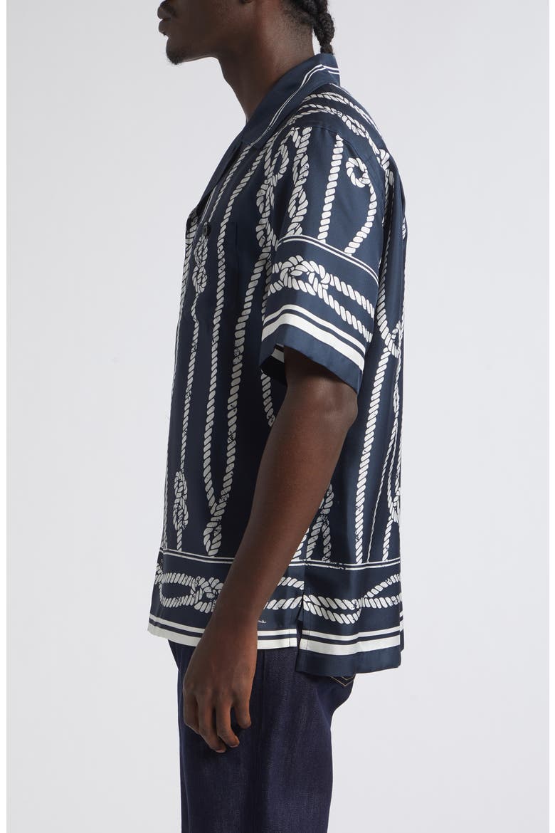 Marina Rope Print Washed Silk Twill Camp Shirt, Alternate, color, CORDE F.BLU NAVY