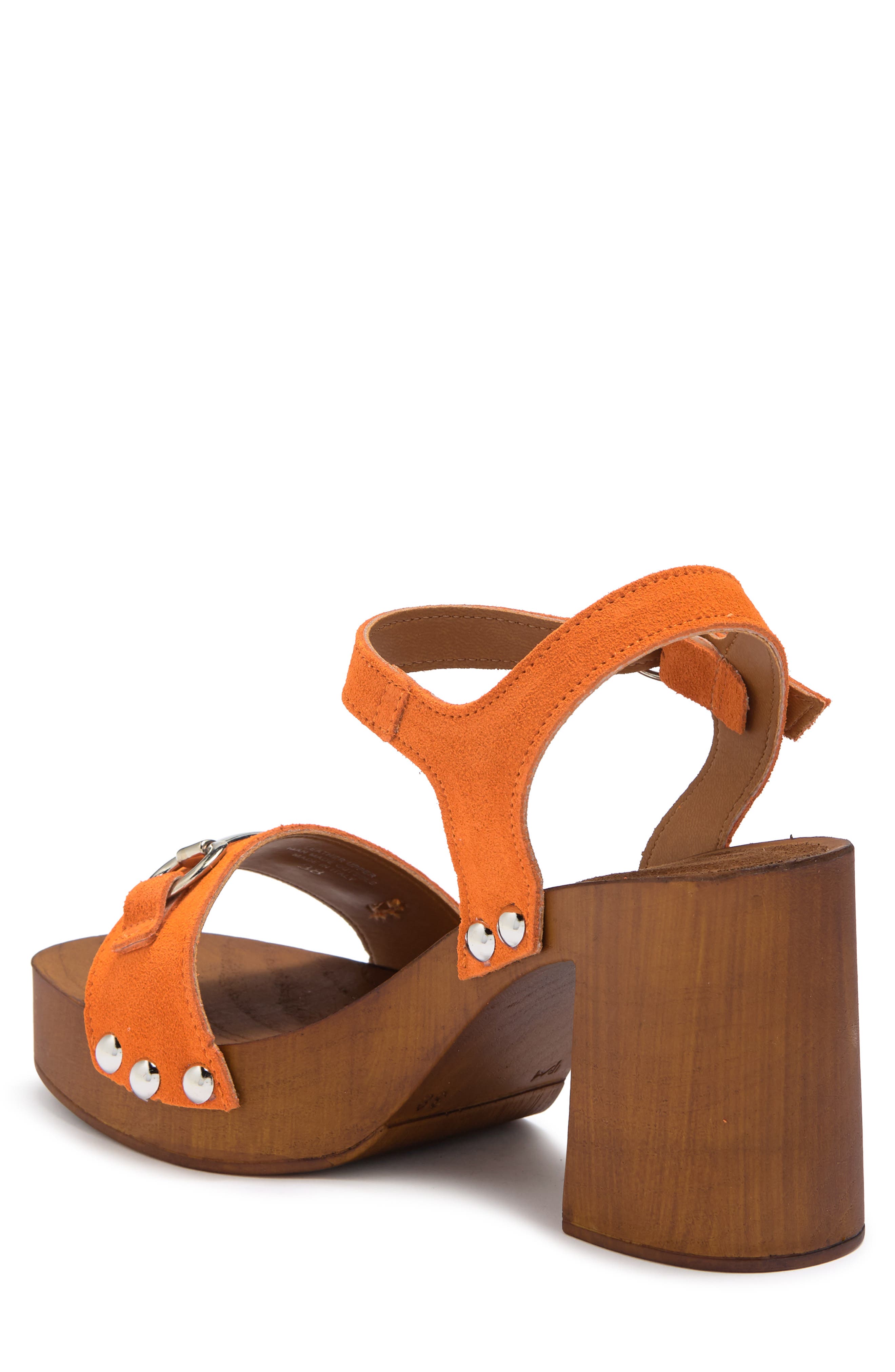 Exposed Leather Block Heel Sandal, Alternate, color, ORANGE SUEDE