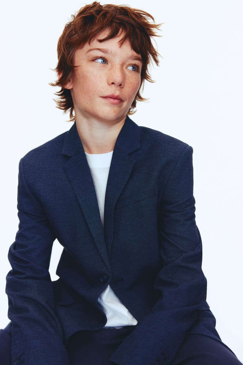 Linen-blend Jacket, Alternate, color, Navy blue