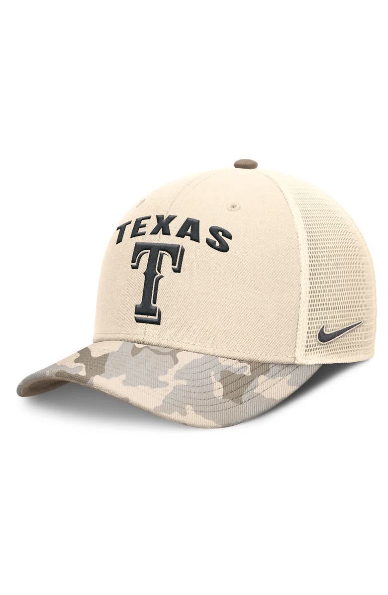 Nike Men's Nike Natural Texas Rangers Camo Natural Pack Rise Adjustable Trucker Hat, Main, color,