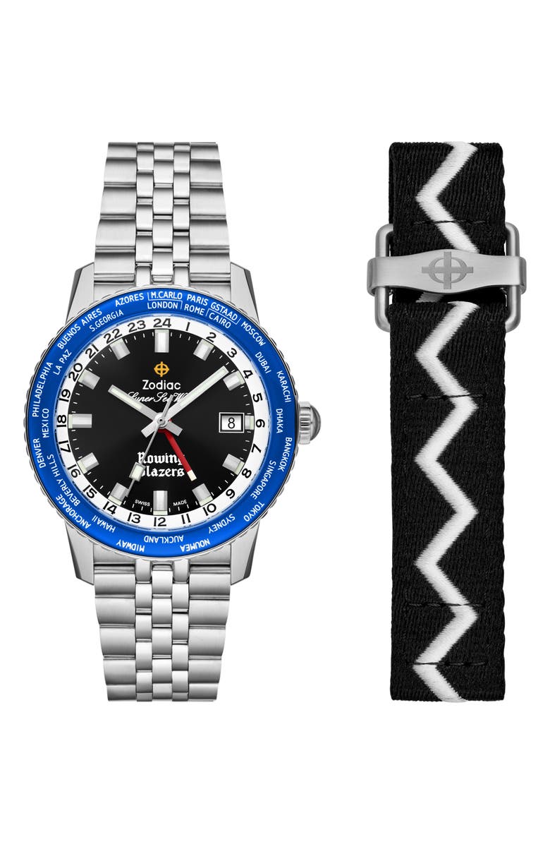 Zodiac x Rowing Blazers Super Sea Wolf World Time Bracelet Watch, 40mm, Main, color, 