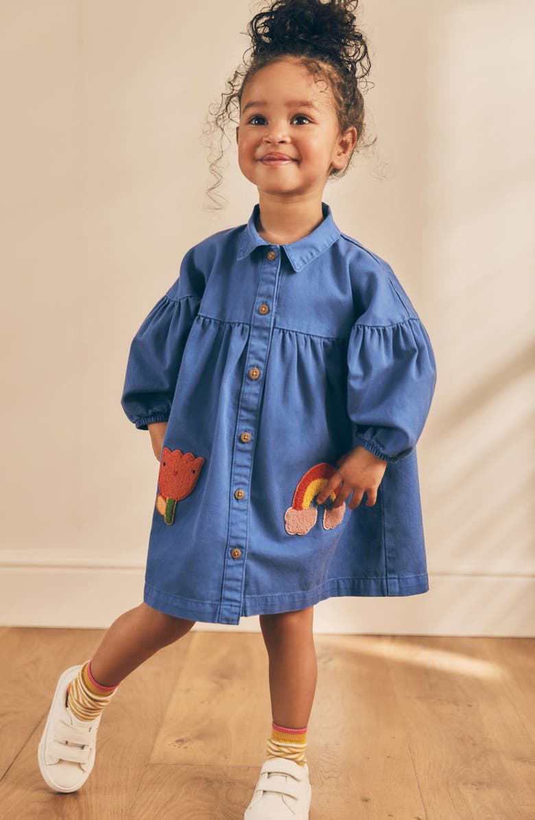 NEXT Kids' Appliqué Cotton Shirtdress, Alternate, color, Blue
