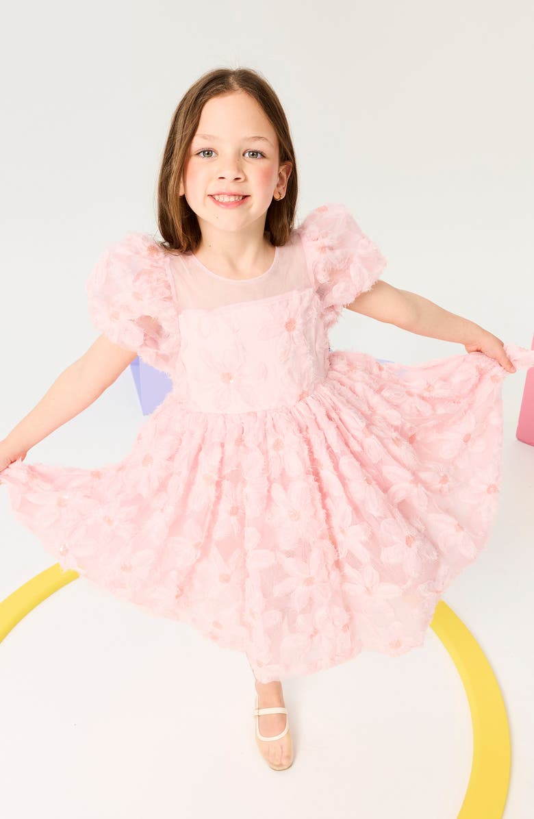 Rock Your Kid Kids' 3D Floral Puff Sleeve Tulle Party Dress, Alternate, color, Soft Pink