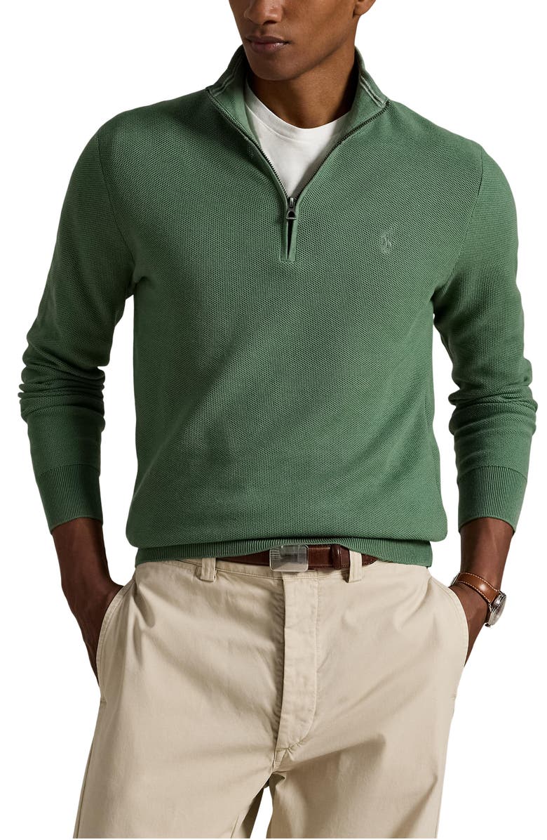 Polo Ralph Lauren Solid Cotton Piqué Quarter Zip Sweater, Main, color, 