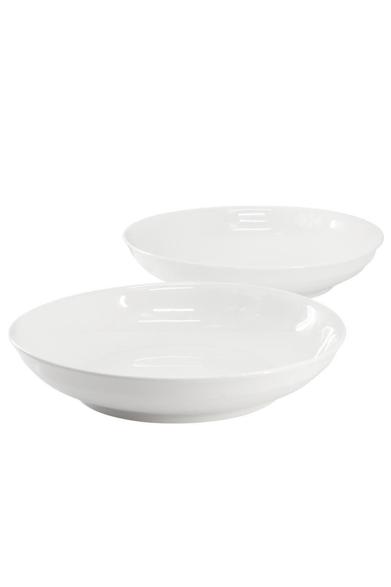 2 Piece 11 Inch Round Fine Ceramic Serving Bowl Set, Main, color, White