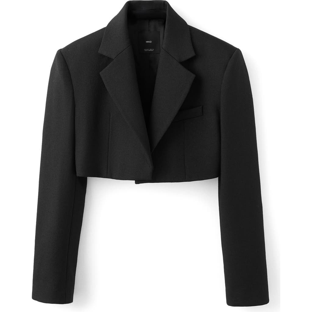 Mango X Kaia Gerber Wool Crop Blazer In Black