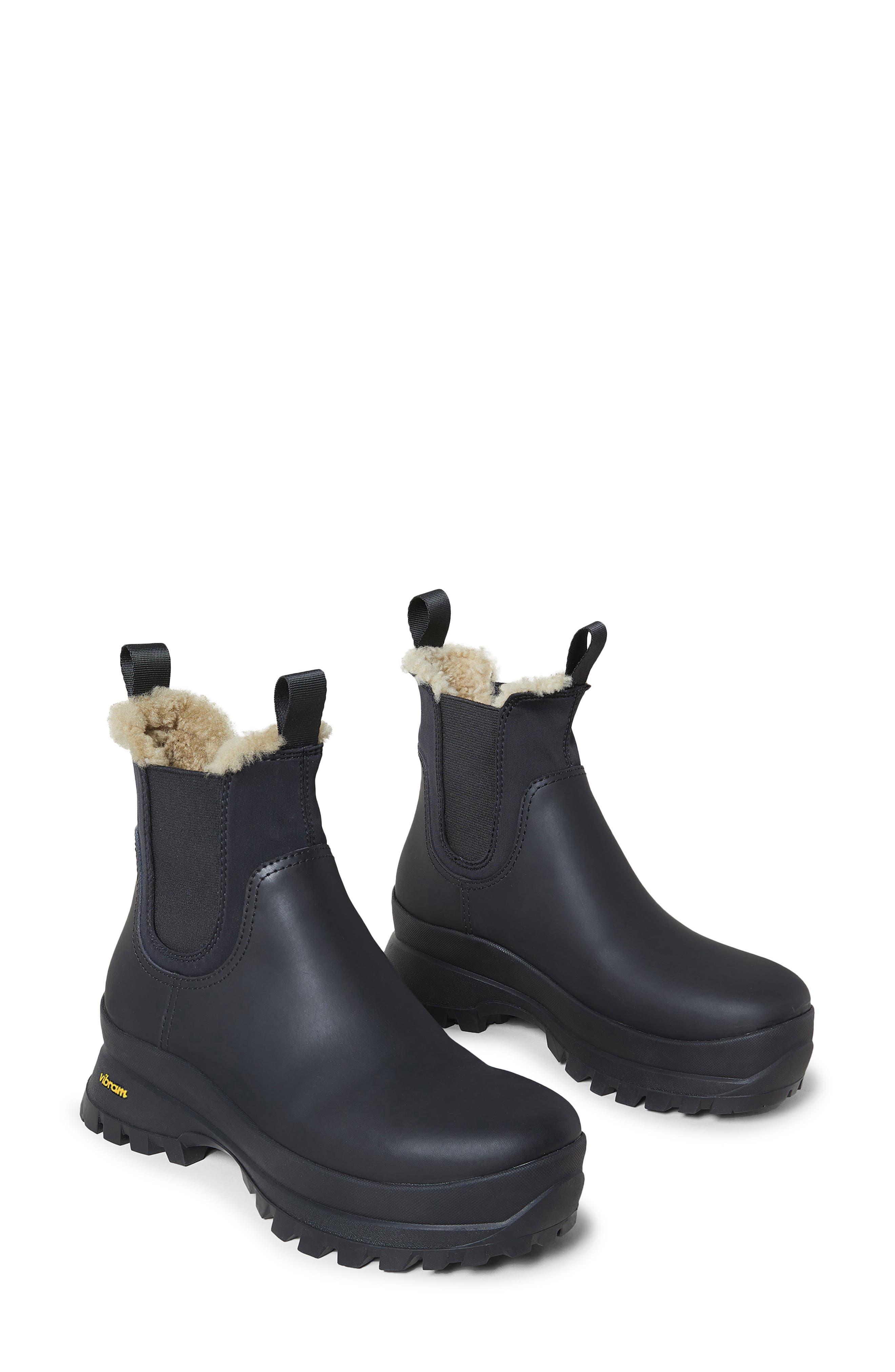 Loeffler Randall Tara Geniune Shearling Lined Water Resistant Chelsea Boot, Alternate, color, Black/ Black