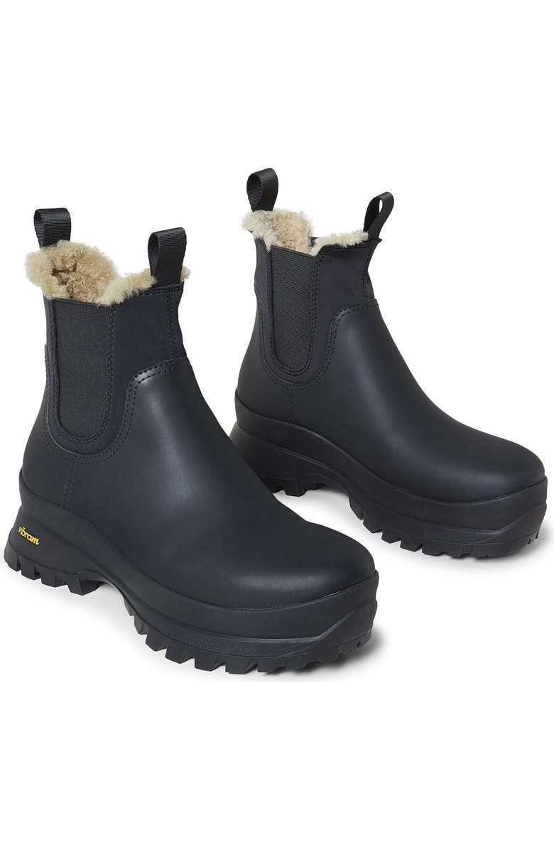 Loeffler Randall Tara Geniune Shearling Lined Water Resistant Chelsea Boot, Alternate, color, Black/ Black