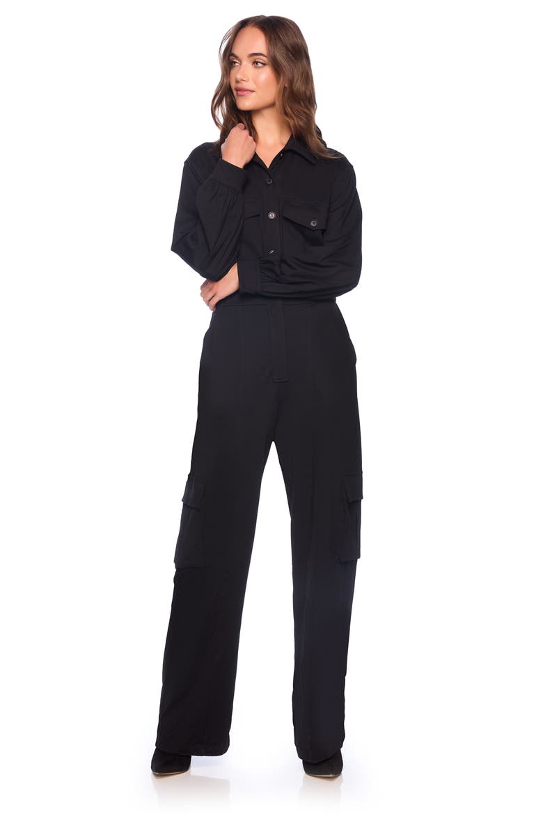 Long Sleeve Cargo Jumpsuit, Alternate, color, BLACK