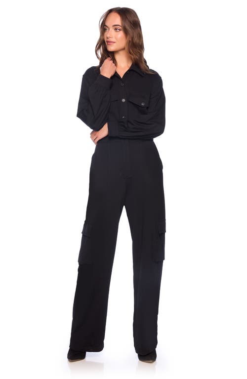 Susana Monaco Long Sleeve Cargo Jumpsuit In Black