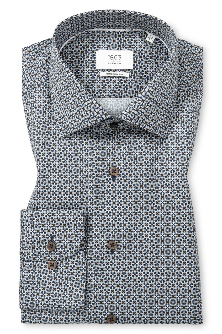 Modern Fit Printed Twill Shirt, Main, color, NAVY