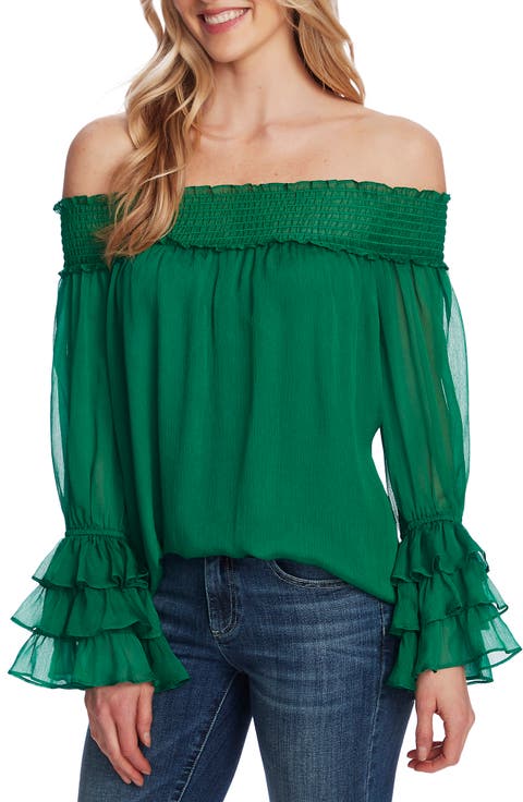 Off the Shoulder Ruffle Cuff Blouse