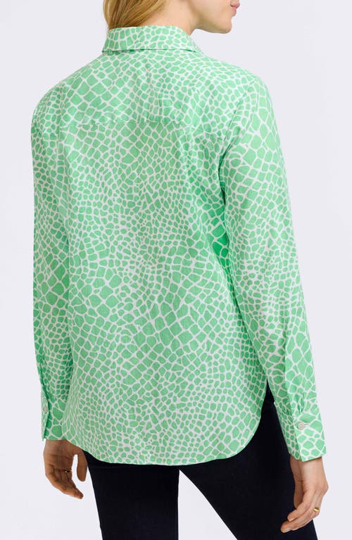 Foxcroft Meghan Giraffe Print Linen Blend Button-up Shirt In Green